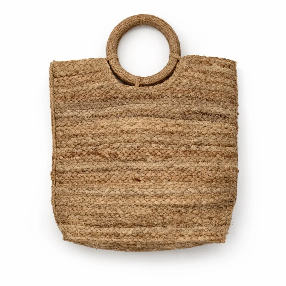 Natural Jute Woven Tote Braided Classic Boho Beach Vacation Bag India